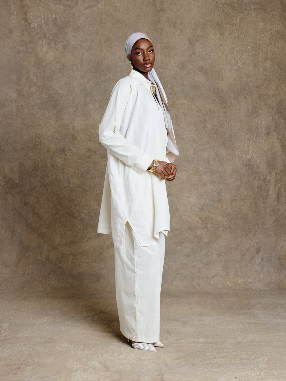 Pantalon crème en popeline